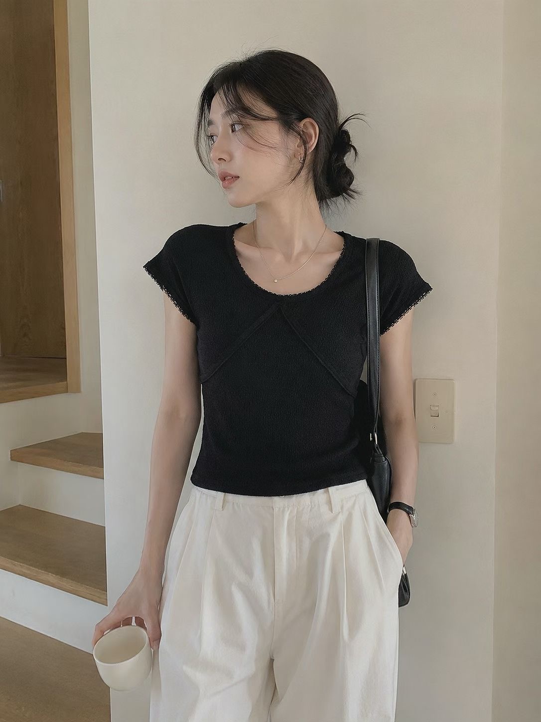SOOMANCHAE-수만채-T韓國直郵實拍女士新品人氣T恤褶裥SOOMANCHAET恤