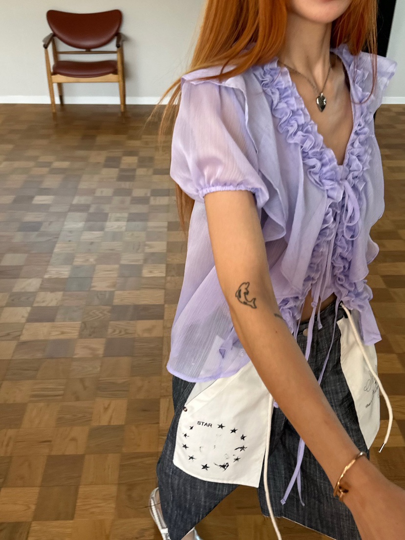ZEROZERO東大門實拍韓國女士新品時尚人氣休閑襯衫蕾絲衫V領ZEROZERO襯衫/蕾絲衫