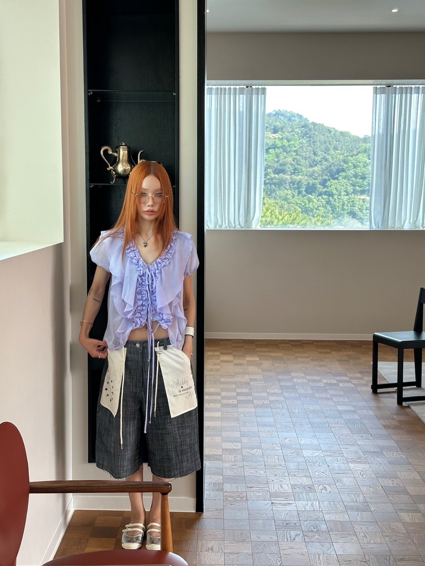 ZEROZERO東大門實拍韓國女士新品時尚人氣休閑襯衫蕾絲衫V領ZEROZERO襯衫/蕾絲衫