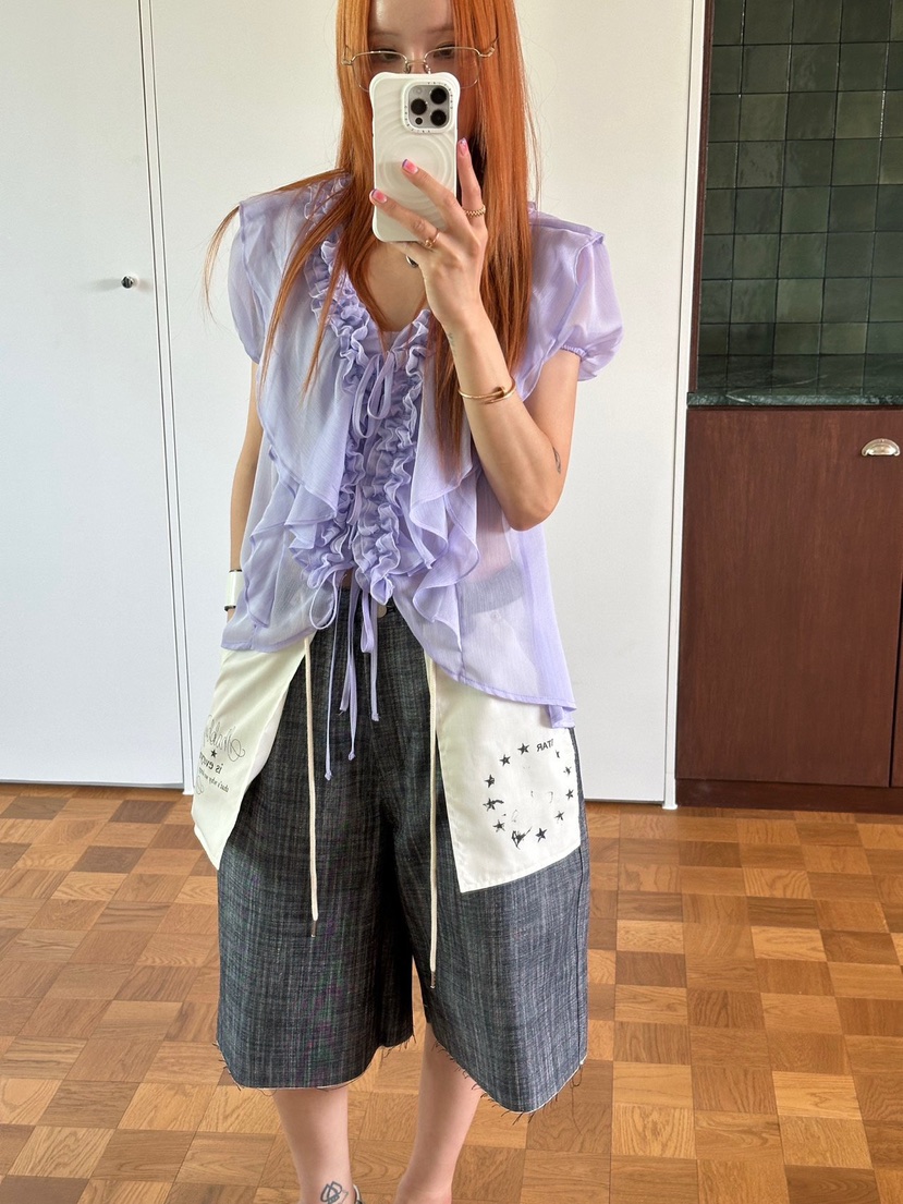 ZEROZERO東大門實拍韓國女士新品時尚人氣休閑襯衫蕾絲衫V領ZEROZERO襯衫/蕾絲衫圖色3