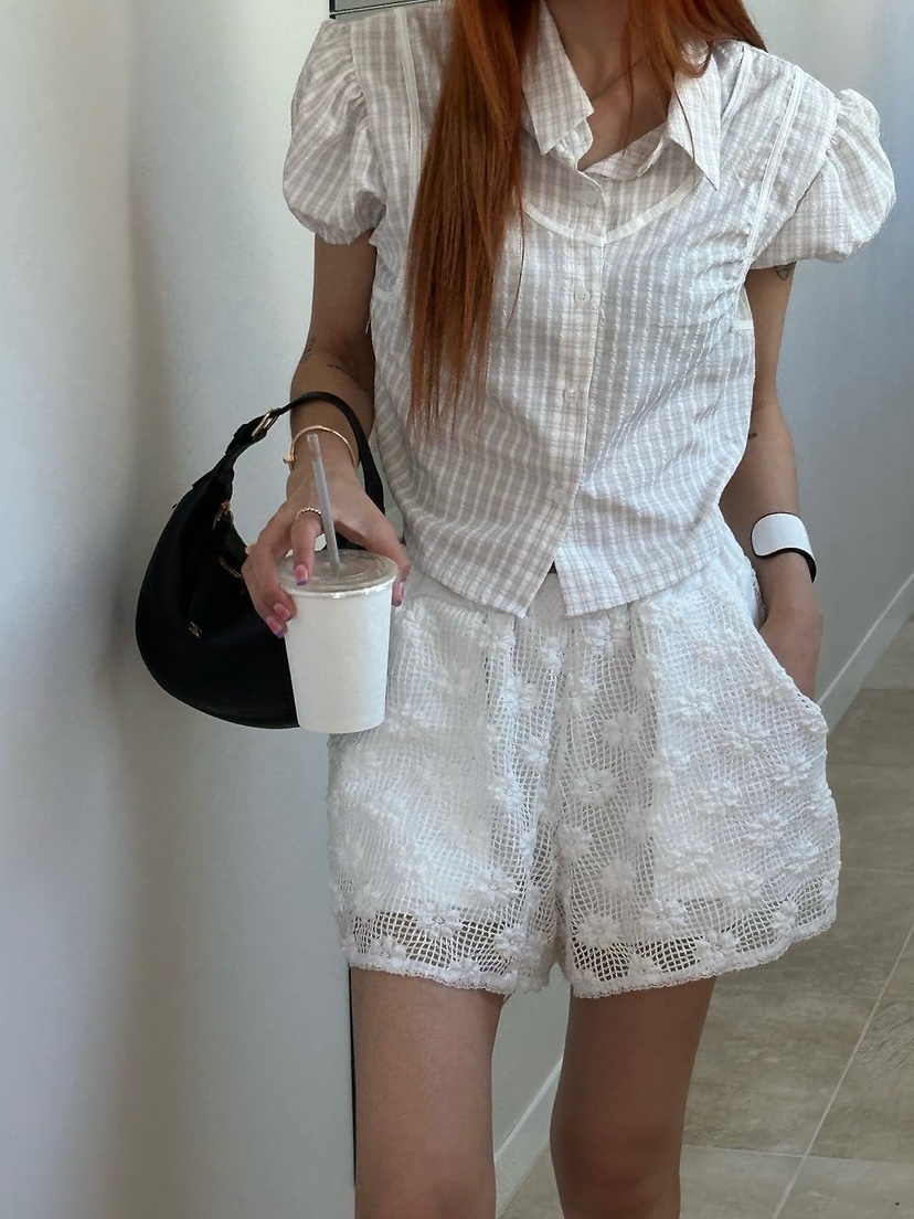 ZEROZERO韓國直郵女裝新品休閑時尚人氣26夏季襯衫蕾絲衫格紋ZEROZERO襯衫/蕾絲衫圖色1