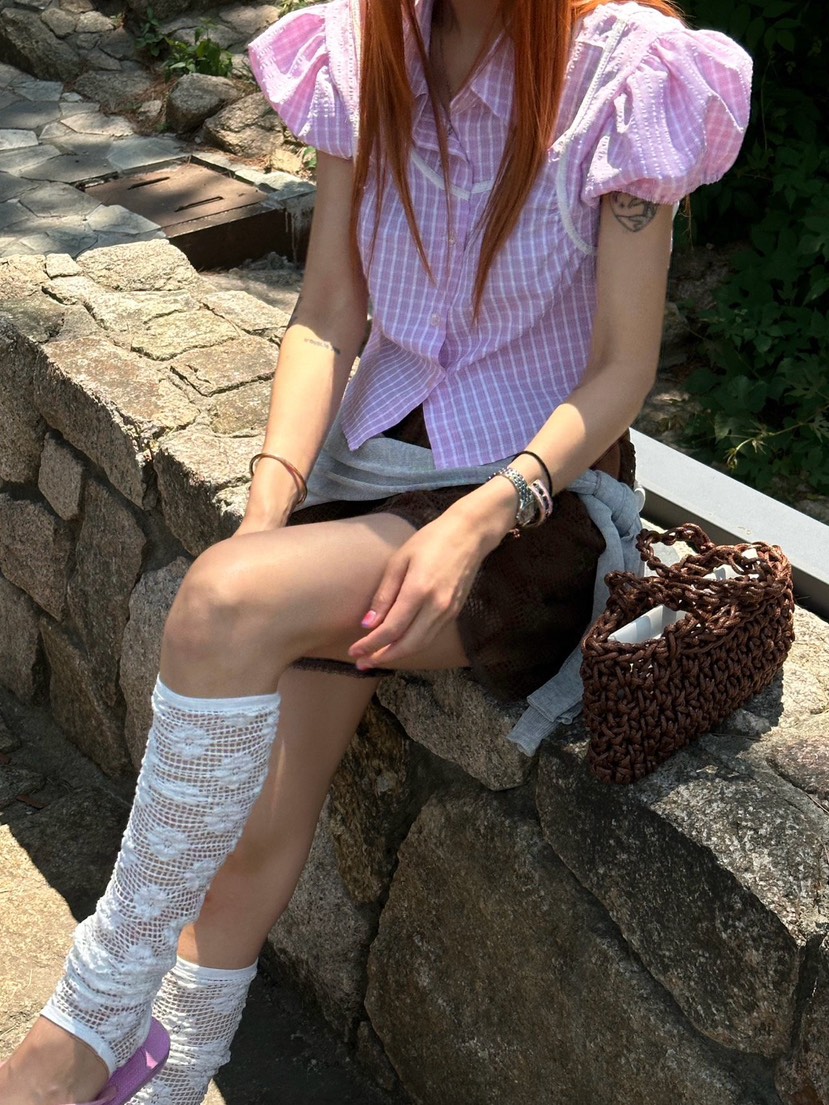 ZEROZERO韓國直郵女裝新品休閑時尚人氣26夏季襯衫蕾絲衫格紋ZEROZERO襯衫/蕾絲衫圖色2