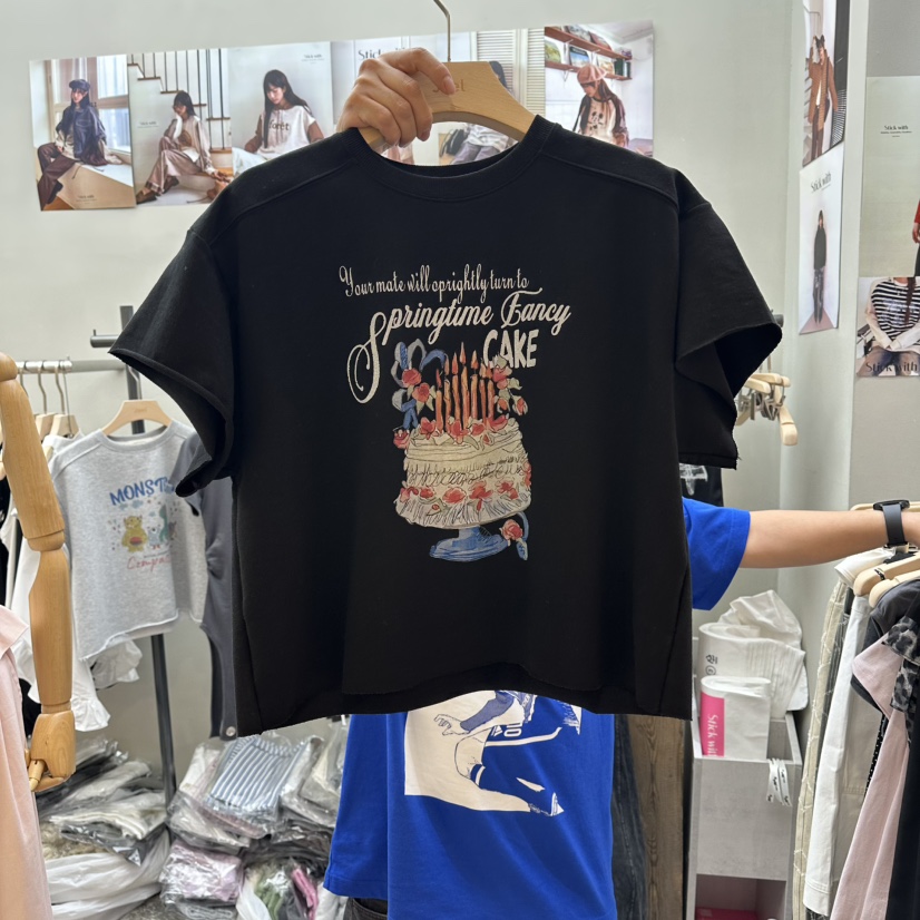 STICK WITH韓國直郵女士新款人氣休閑推薦26夏季時尚T恤STICK WITHT恤圖色2