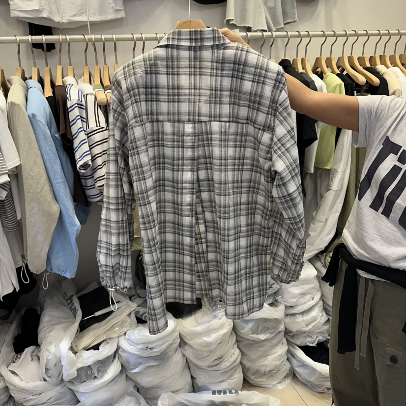 Q C韓國東大門代購女士新品熱賣26夏季時尚襯衫蕾絲衫格子Republlc of qc襯衫/蕾絲衫