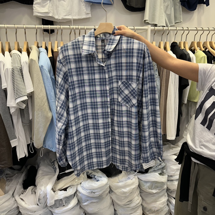 Q C韓國東大門代購女士新品熱賣26夏季時尚襯衫蕾絲衫格子Republlc of qc襯衫/蕾絲衫圖色2