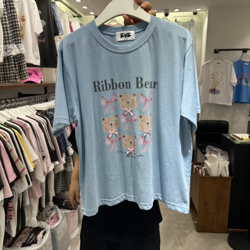 EVE東大門實拍韓國女裝新品時尚人氣熱賣推薦休閑T恤小熊EVET恤圖色1