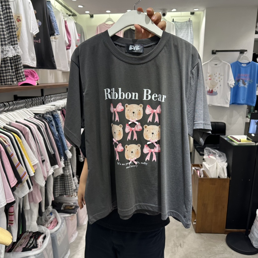 EVE東大門實拍韓國女裝新品時尚人氣熱賣推薦休閑T恤小熊EVET恤圖色2