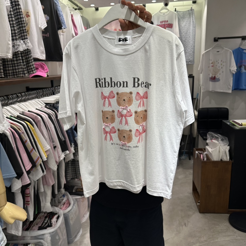 EVE東大門實拍韓國女裝新品時尚人氣熱賣推薦休閑T恤小熊EVET恤圖色3