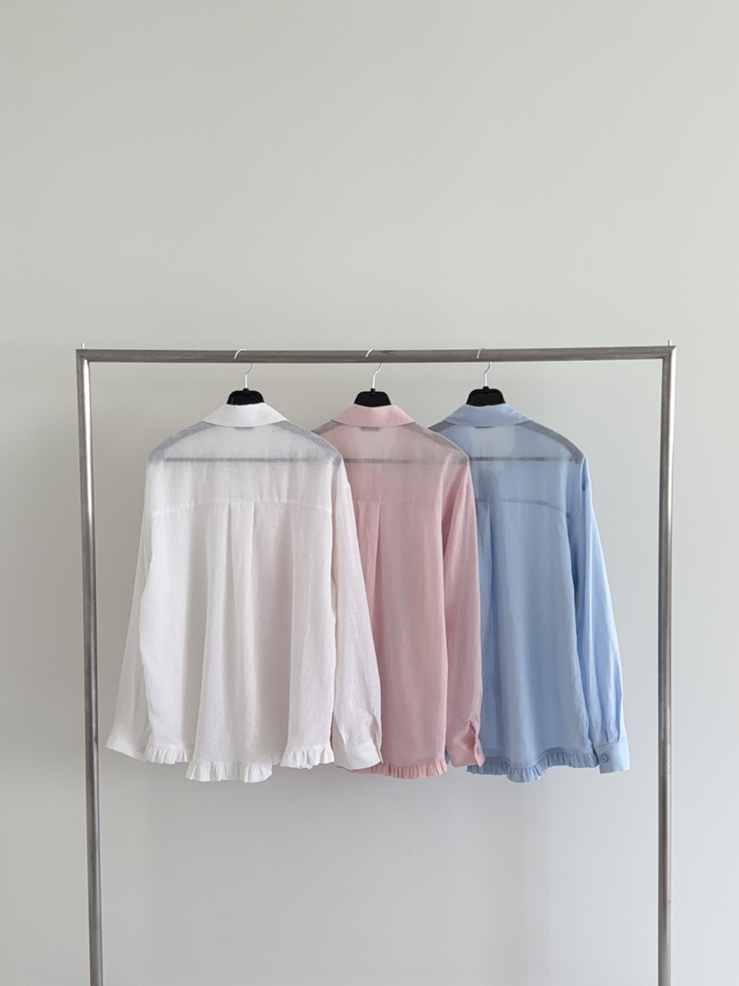 RIVER RAIN韓國直郵女士新品人氣推薦襯衫蕾絲衫荷葉邊亞麻RIVER RAIN襯衫/蕾絲衫