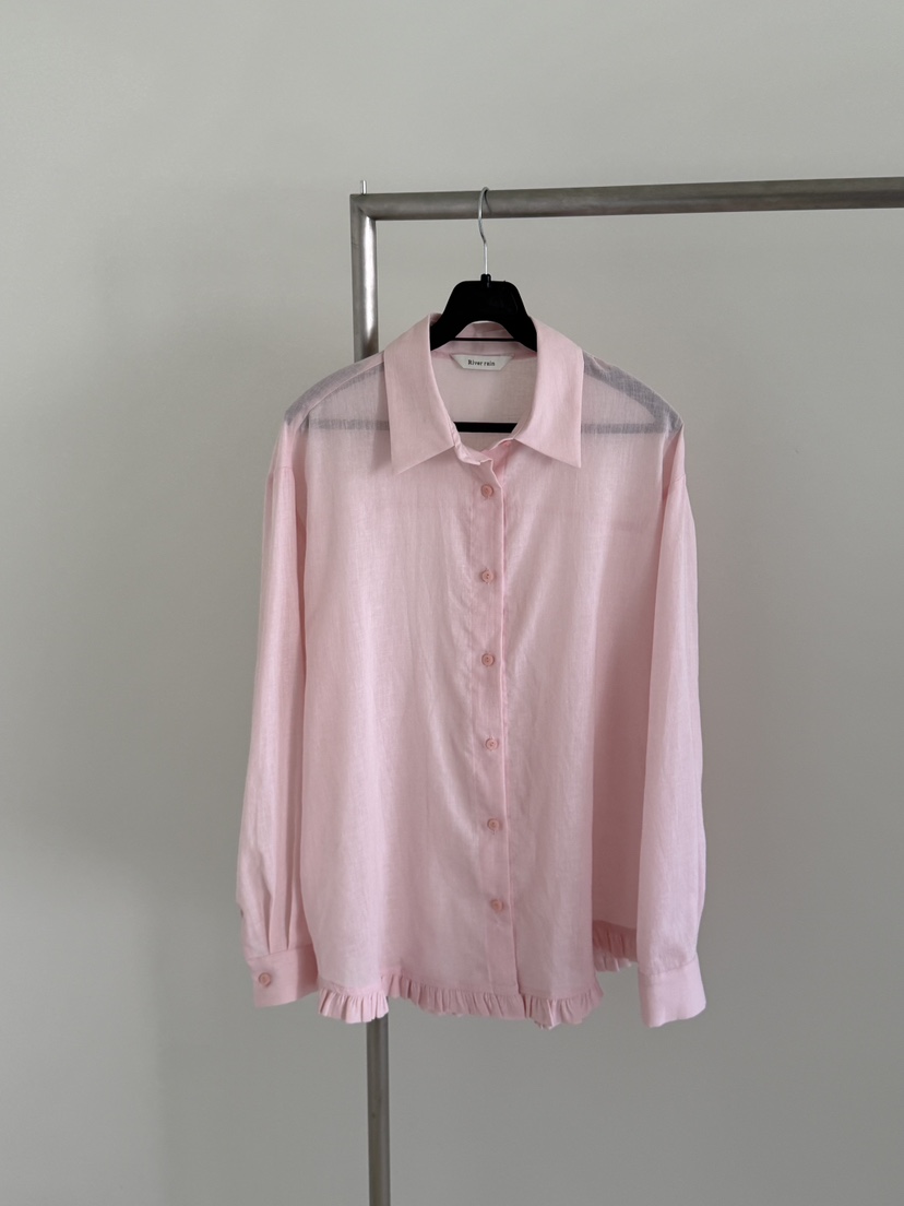 RIVER RAIN韓國直郵女士新品人氣推薦襯衫蕾絲衫荷葉邊亞麻RIVER RAIN襯衫/蕾絲衫圖色2