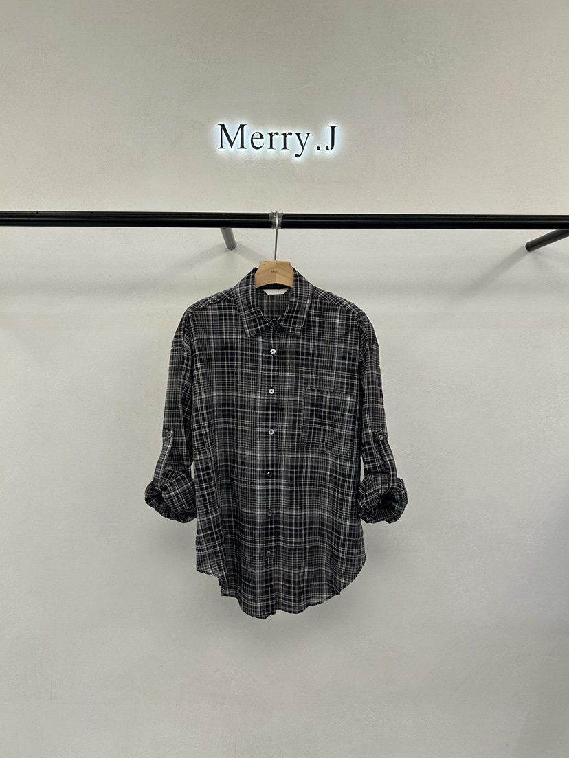 MERRY-J韓國東大門直郵女裝新品推薦熱賣襯衫蕾絲衫格子MERRY-J襯衫/蕾絲衫圖色1