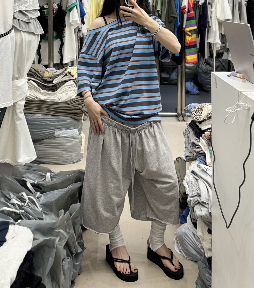 INTHEEND韓國直郵女士新款人氣26夏季休閑推薦T恤露肩條紋INTHEENDT恤