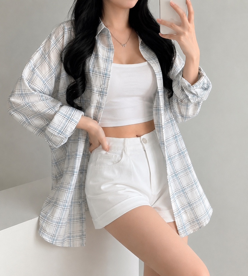 CORAL韓國直郵實拍女士新品推薦熱賣時尚人氣襯衫蕾絲衫格子CORAL襯衫/蕾絲衫