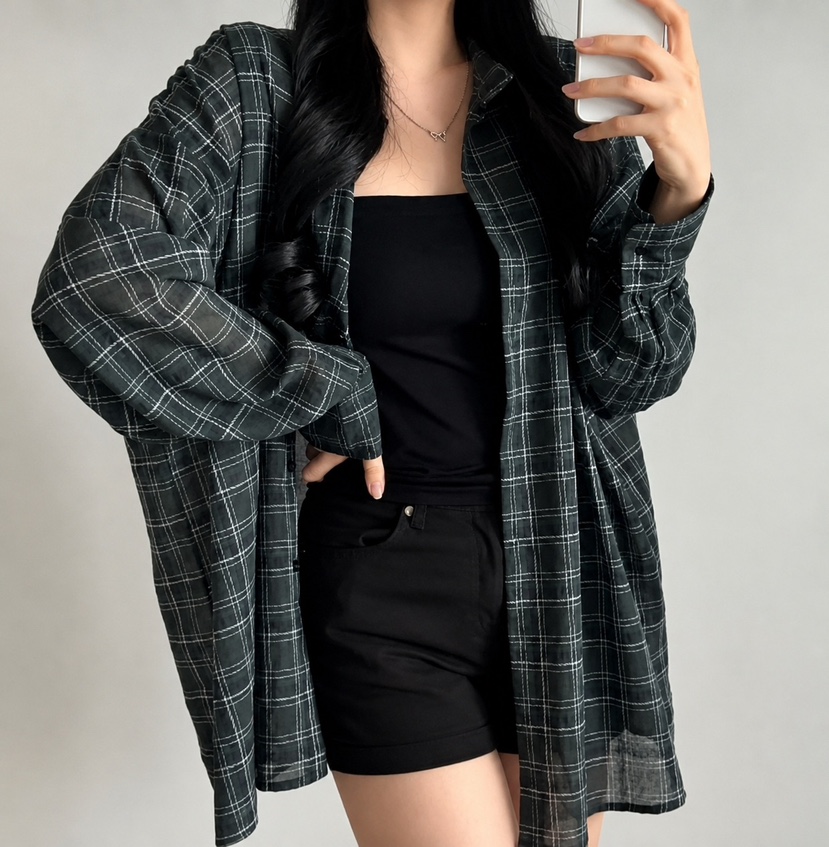 CORAL韓國直郵實拍女士新品推薦熱賣時尚人氣襯衫蕾絲衫格子CORAL襯衫/蕾絲衫