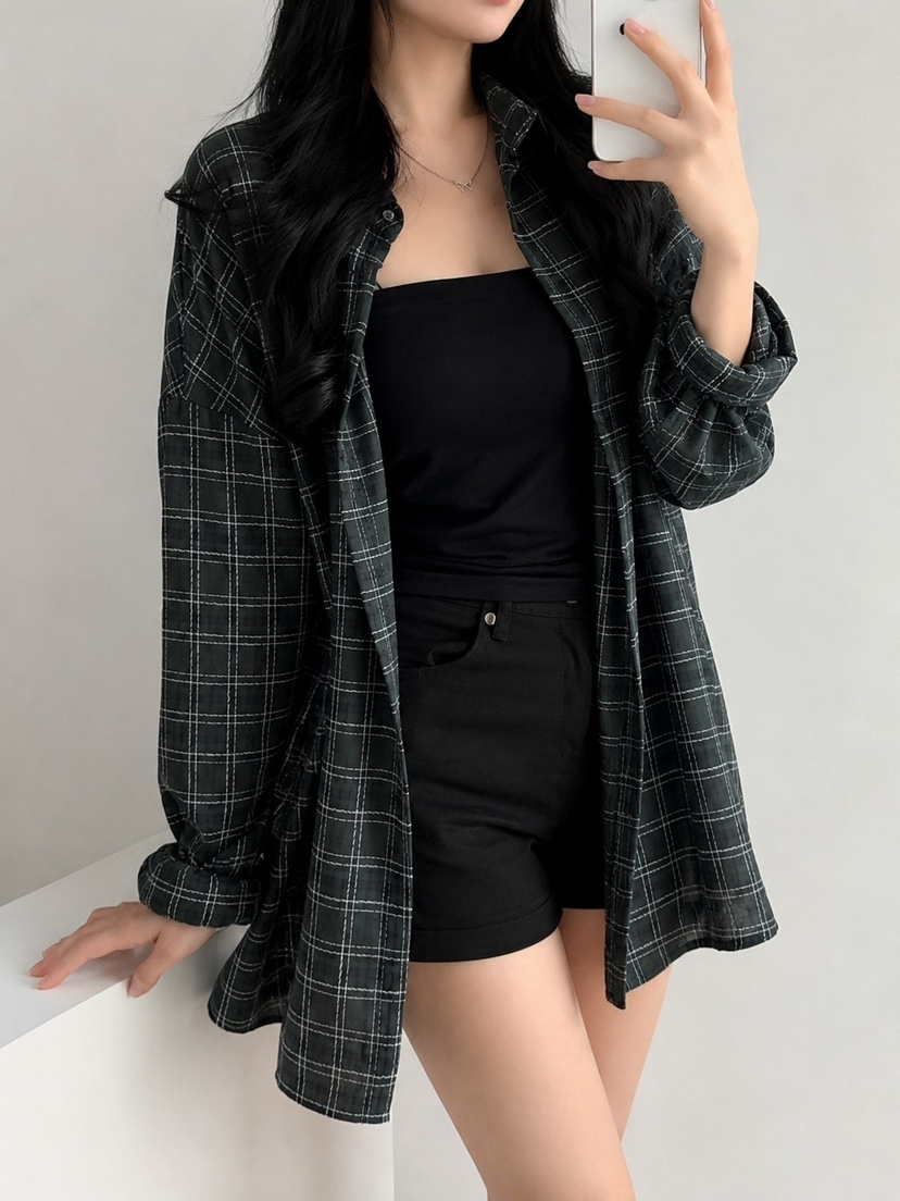 CORAL韓國直郵實拍女士新品推薦熱賣時尚人氣襯衫蕾絲衫格子CORAL襯衫/蕾絲衫