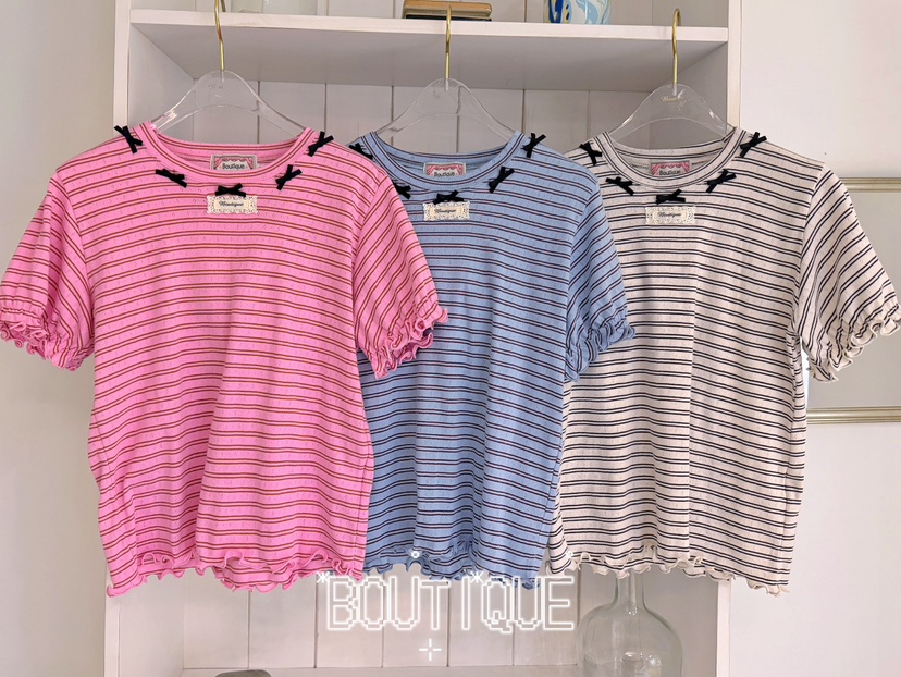 BOUTIQUE-L韓國代購女士新款時尚人氣26夏季推薦T恤絲帶BOUTIQUE-LT恤
