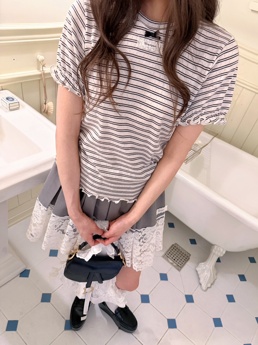 BOUTIQUE-L韓國代購女士新款時尚人氣26夏季推薦T恤絲帶BOUTIQUE-LT恤