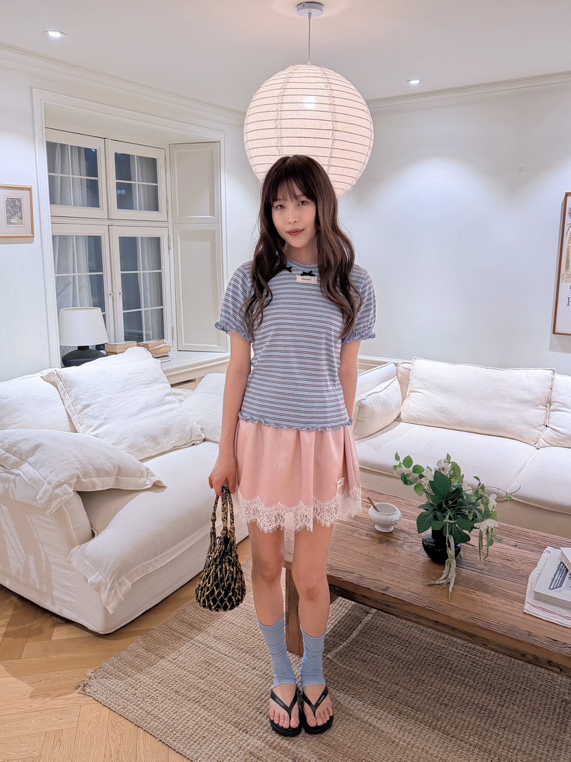 BOUTIQUE-L韓國代購女士新款時尚人氣26夏季推薦T恤絲帶BOUTIQUE-LT恤圖色3