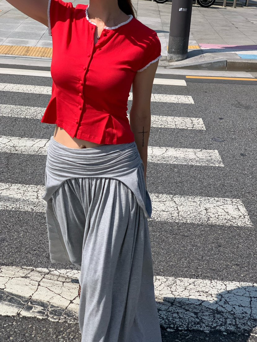 REVE CITE-L韓國東大門直郵女裝新品26夏季T恤喇叭蕾絲開衫REVE CITE-LT恤圖色1