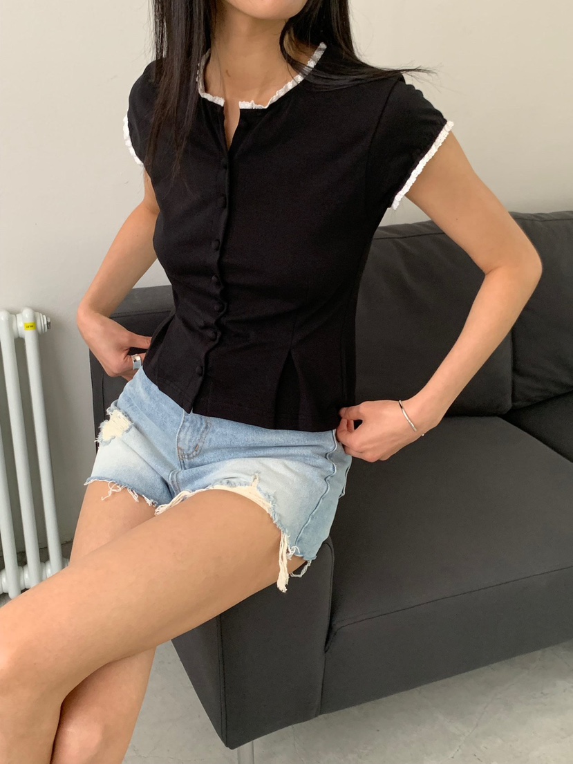 REVE CITE-L韓國東大門直郵女裝新品26夏季T恤喇叭蕾絲開衫REVE CITE-LT恤圖色3