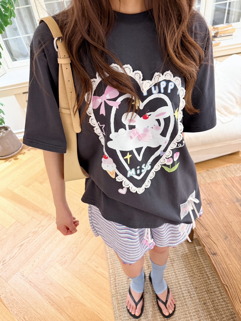 BOUTIQUE-L韓國直郵實拍女士新品時尚休閑26夏季T恤兔子BOUTIQUE-LT恤