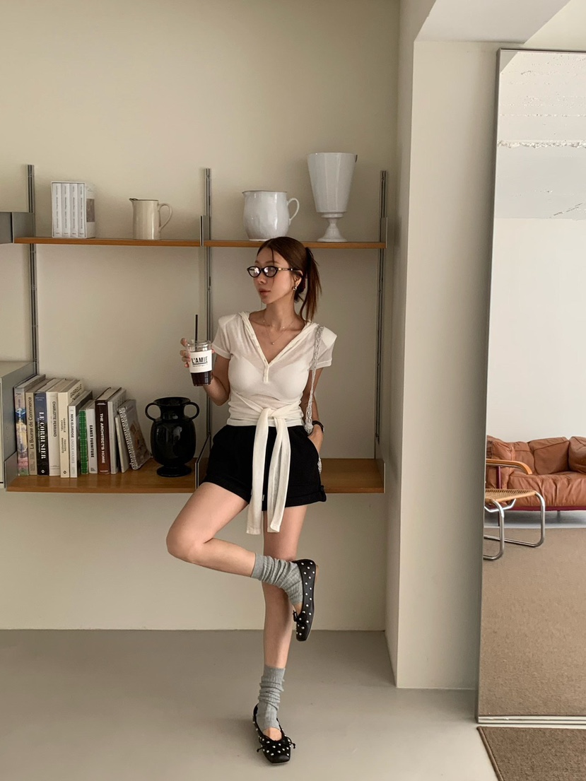 REVE CITE-L韓國代購女裝新款推薦熱賣T恤連帽衫系帶紐扣REVE CITE-LT恤