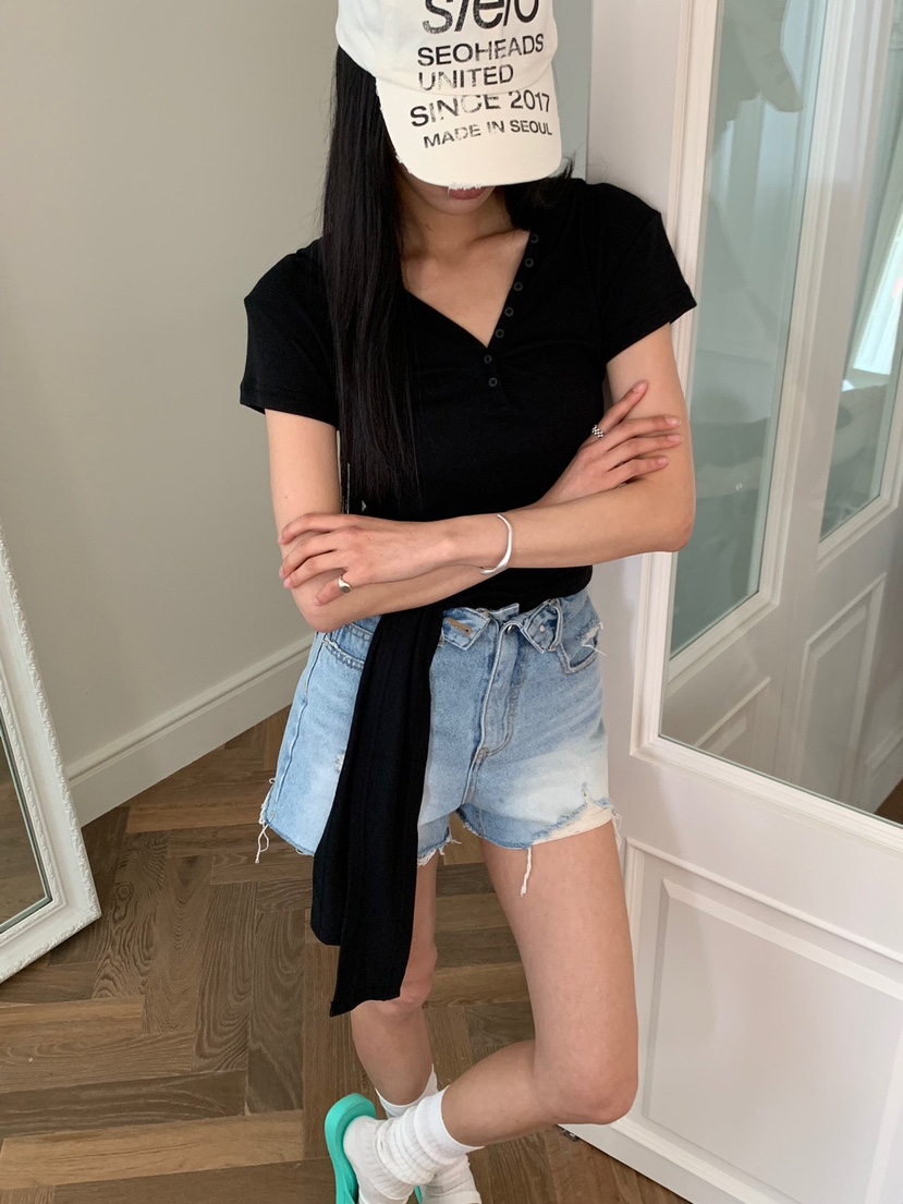 REVE CITE-L韓國代購女裝新款推薦熱賣T恤連帽衫系帶紐扣REVE CITE-LT恤