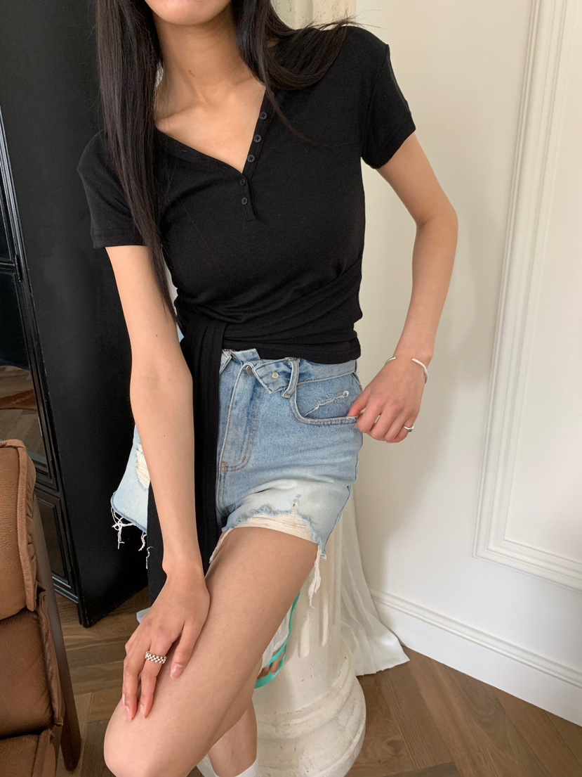 REVE CITE-L韓國代購女裝新款推薦熱賣T恤連帽衫系帶紐扣REVE CITE-LT恤