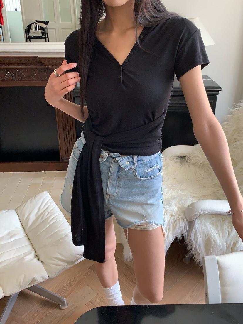 REVE CITE-L韓國代購女裝新款推薦熱賣T恤連帽衫系帶紐扣REVE CITE-LT恤圖色3