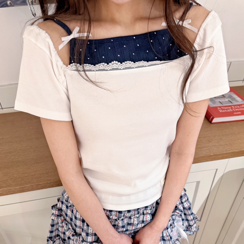 BOUTIQUE-L韓國代購女裝新品人氣休閑時尚熱賣26夏季T恤絲帶BOUTIQUE-LT恤