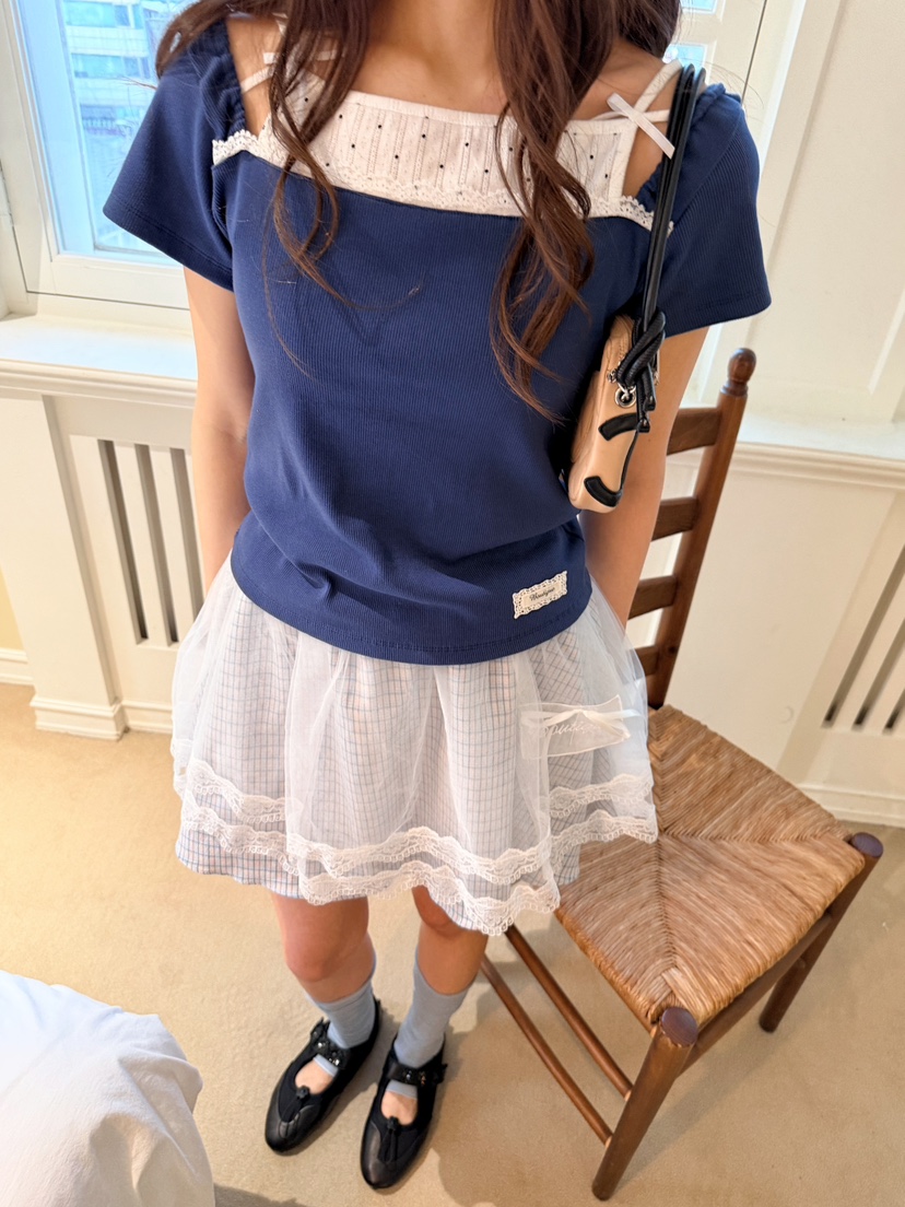 BOUTIQUE-L韓國代購女裝新品人氣休閑時尚熱賣26夏季T恤絲帶BOUTIQUE-LT恤