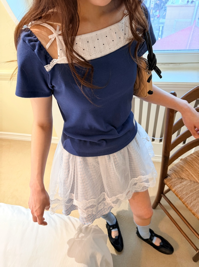 BOUTIQUE-L韓國代購女裝新品人氣休閑時尚熱賣26夏季T恤絲帶BOUTIQUE-LT恤