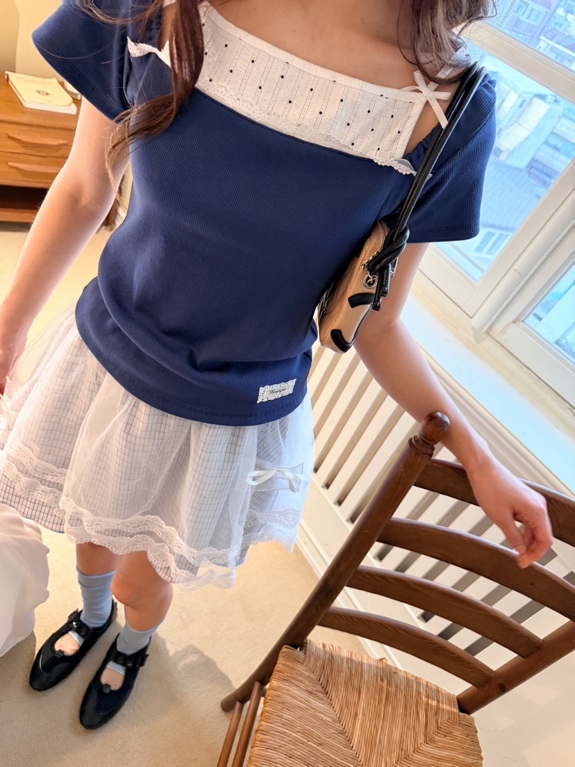 BOUTIQUE-L韓國代購女裝新品人氣休閑時尚熱賣26夏季T恤絲帶BOUTIQUE-LT恤