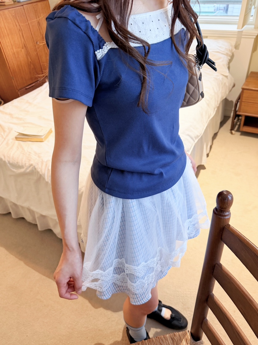 BOUTIQUE-L韓國代購女裝新品人氣休閑時尚熱賣26夏季T恤絲帶BOUTIQUE-LT恤