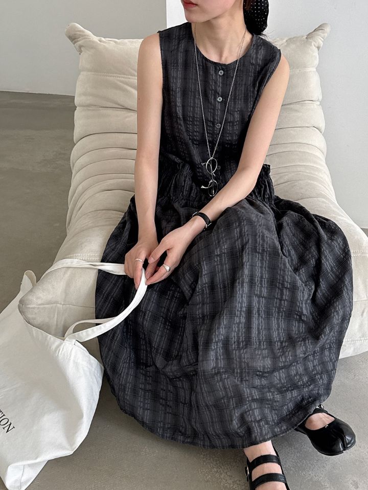 STAY HERE韓國東大門直郵女士新款熱賣時尚26夏季連衣裙格紋STAY HERE連衣裙