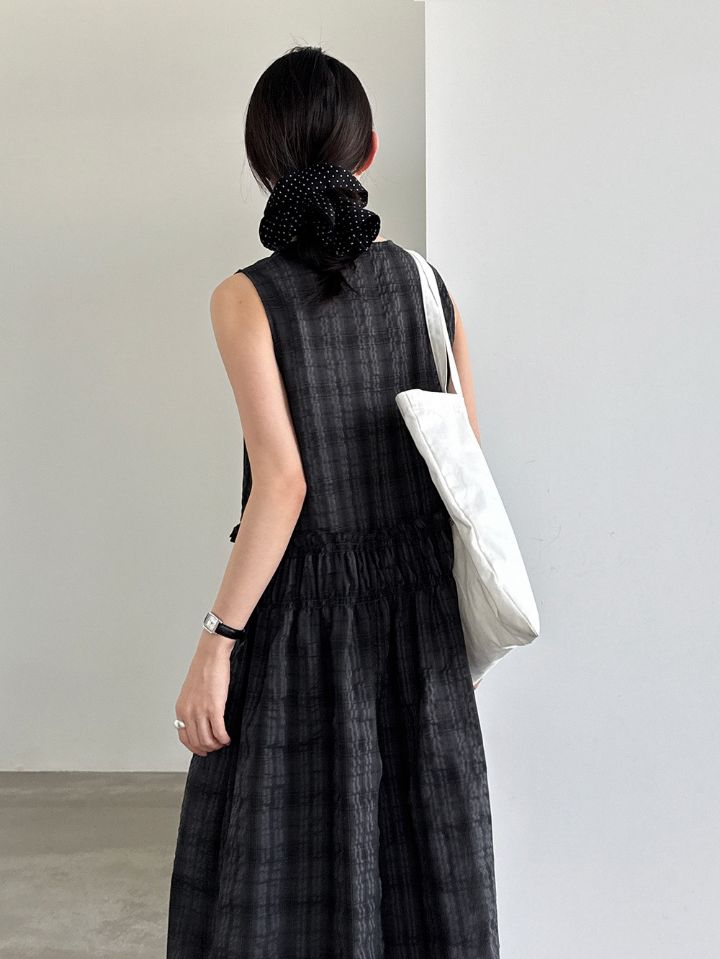 STAY HERE韓國東大門直郵女士新款熱賣時尚26夏季連衣裙格紋STAY HERE連衣裙