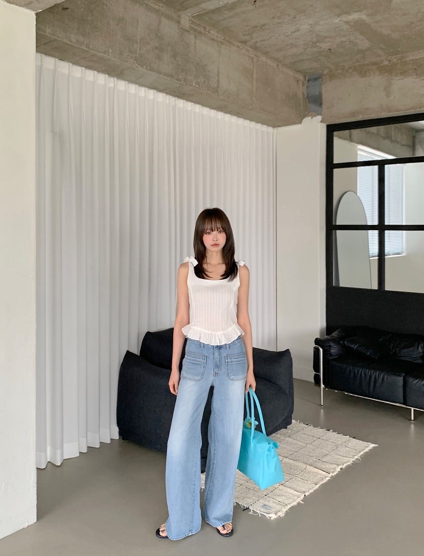 VERANDA韓國東大門直郵女裝新款熱賣人氣26夏季牛仔褲口袋VERANDA牛仔褲
