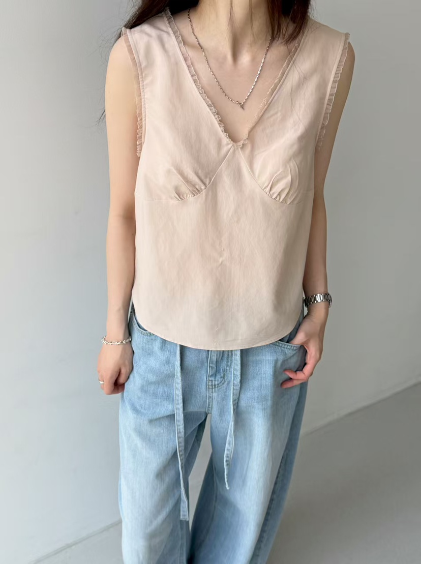 ARKIE/TAF韓國直郵女裝新款時尚推薦26夏季吊帶背心荷葉邊V領ARKIE/TAF吊帶/背心