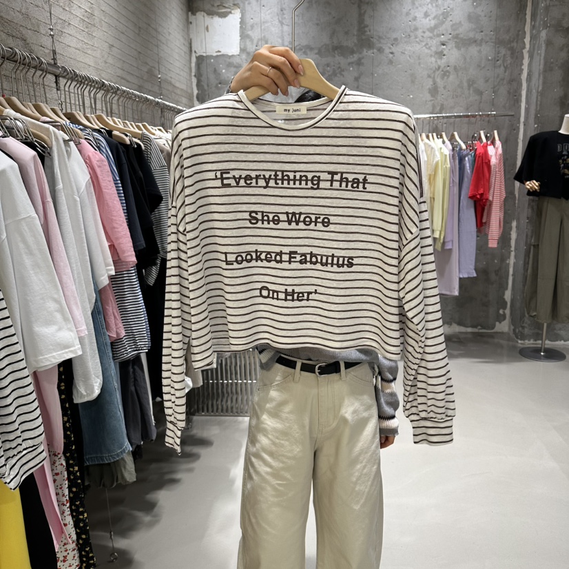 JUNI韓國直郵實拍女士新品時尚熱賣休閑推薦26夏季長袖T恤my juni長袖T恤圖色2