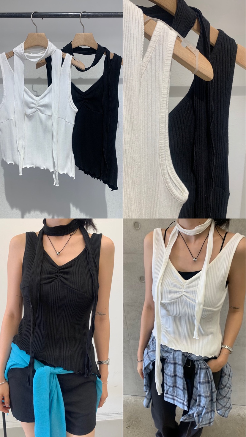 IR BIEN/BIENBIEN韓國直郵實拍女士新品休閑吊帶背心含圍巾無袖IR BIEN/BIENBIEN吊帶/背心