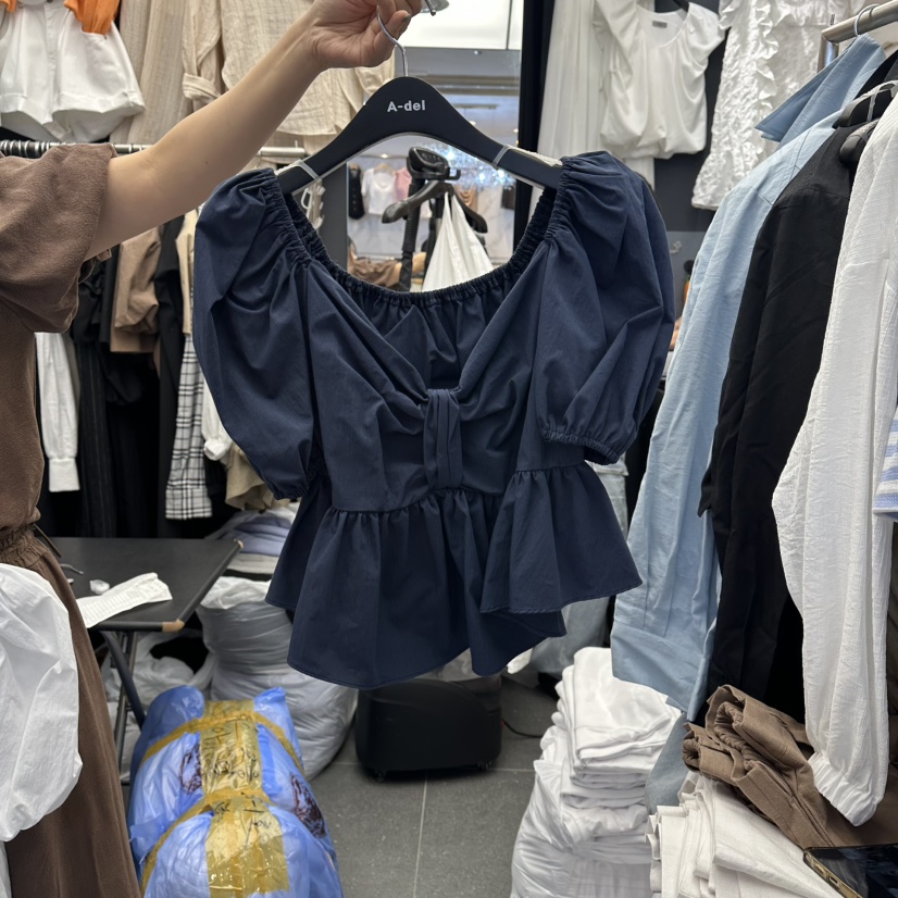 A-DEL韓國代購女士新款26夏季時尚人氣熱賣襯衫蕾絲衫緞帶A-DEL襯衫/蕾絲衫圖色3