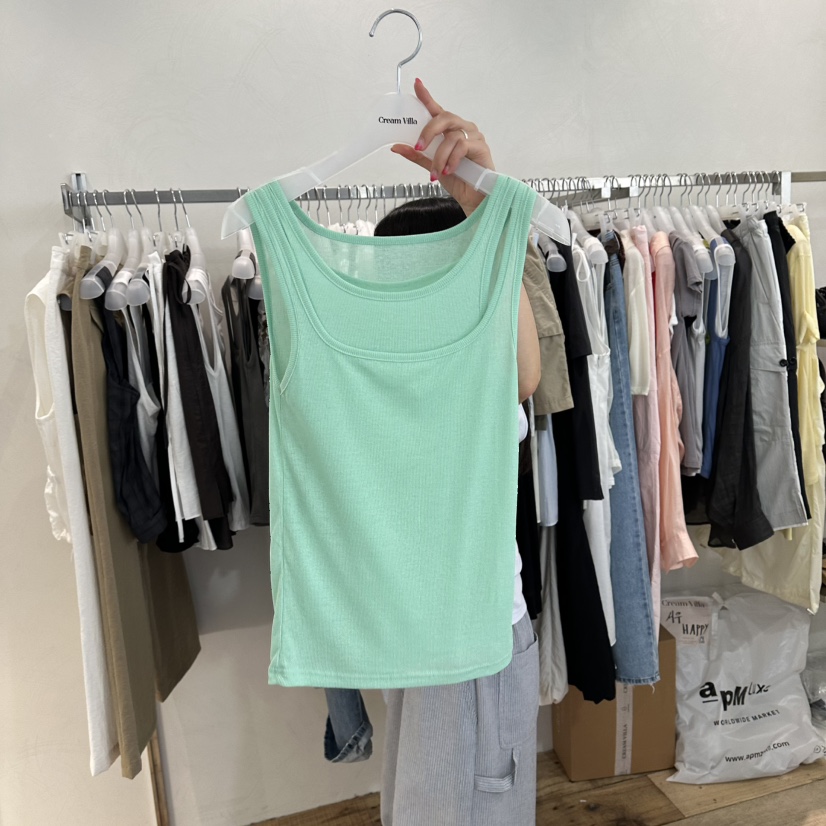 CREAM VILLA韓國代購女裝新款休閑吊帶背心假兩件無袖CREAM VILLA吊帶/背心圖色2