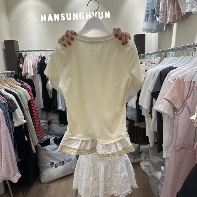 HANSUNGHYUN東大門實拍韓國女士新品26夏季熱賣T恤棉質蕾絲HANSUNGHYUNT恤