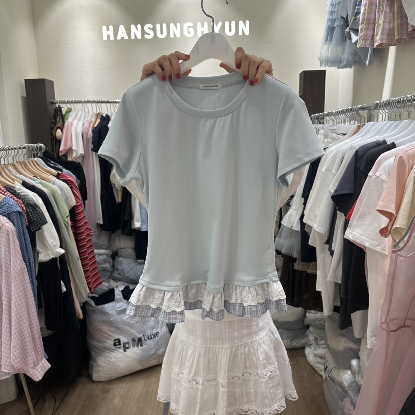 HANSUNGHYUN東大門實拍韓國女士新品26夏季熱賣T恤棉質蕾絲HANSUNGHYUNT恤圖色3