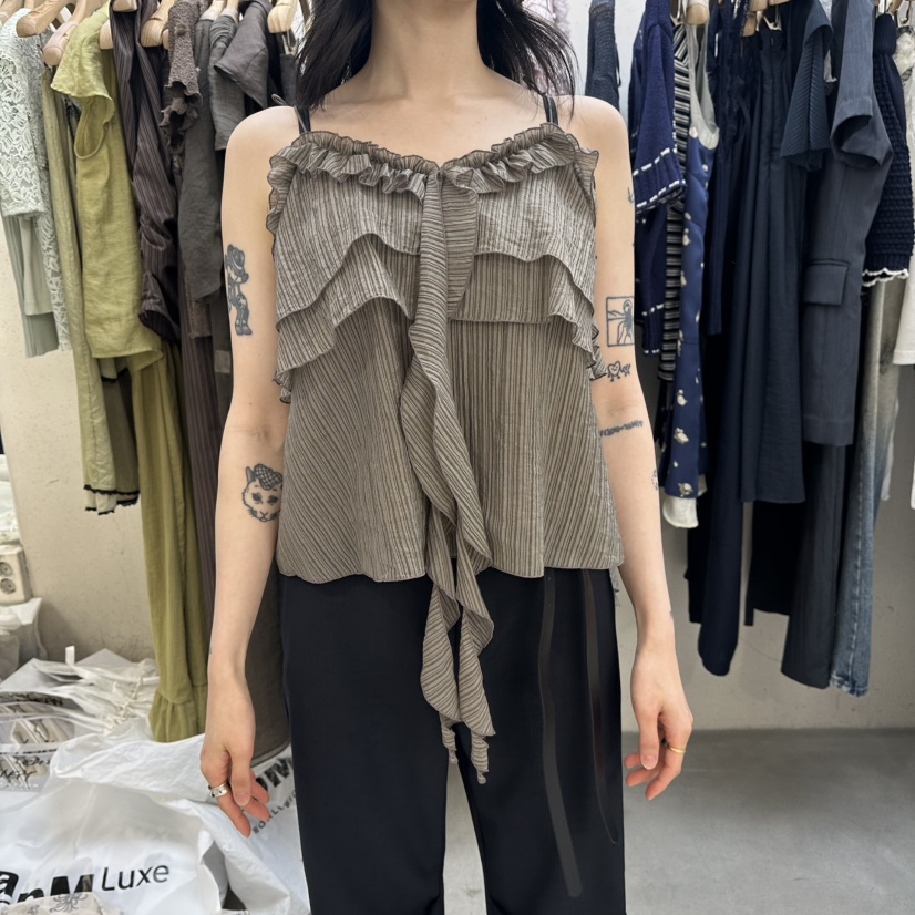 FOUNDATION韓國東大門代購女裝新品推薦吊帶背心荷葉邊無袖FOUNDATION吊帶/背心圖色1