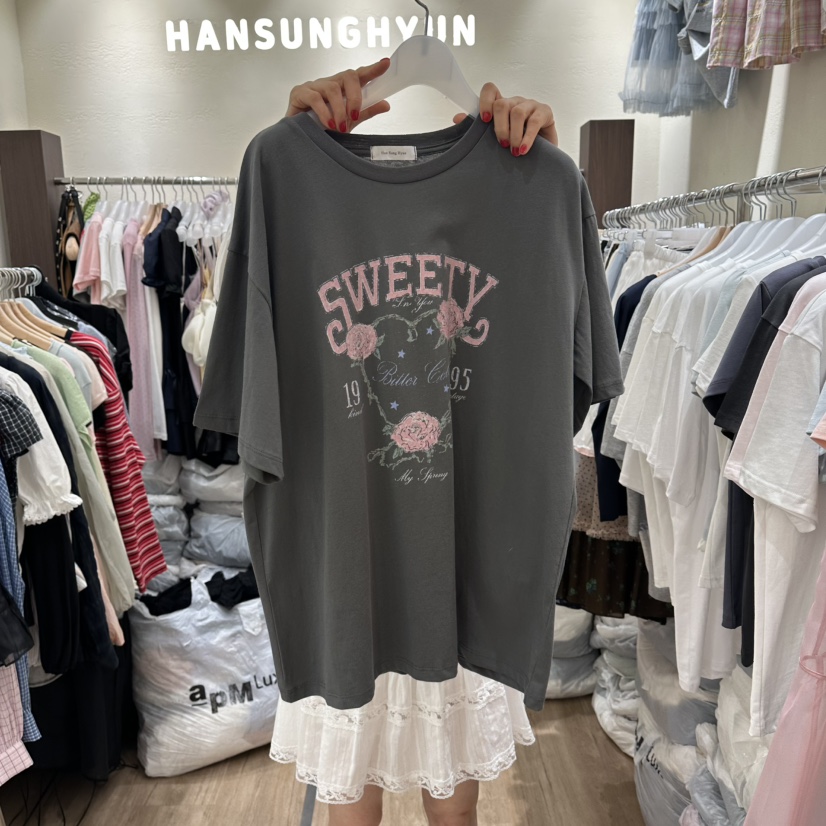 HANSUNGHYUN韓國直郵實拍女士新品時尚26夏季熱賣休閑T恤HANSUNGHYUNT恤圖色2