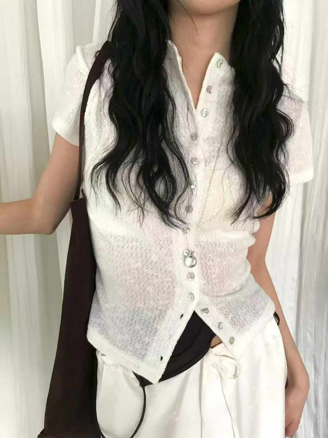 AVANDACE東大門實拍韓國女士新款熱賣時尚26夏季針織衫紐扣AVANDACE針織衫圖色1