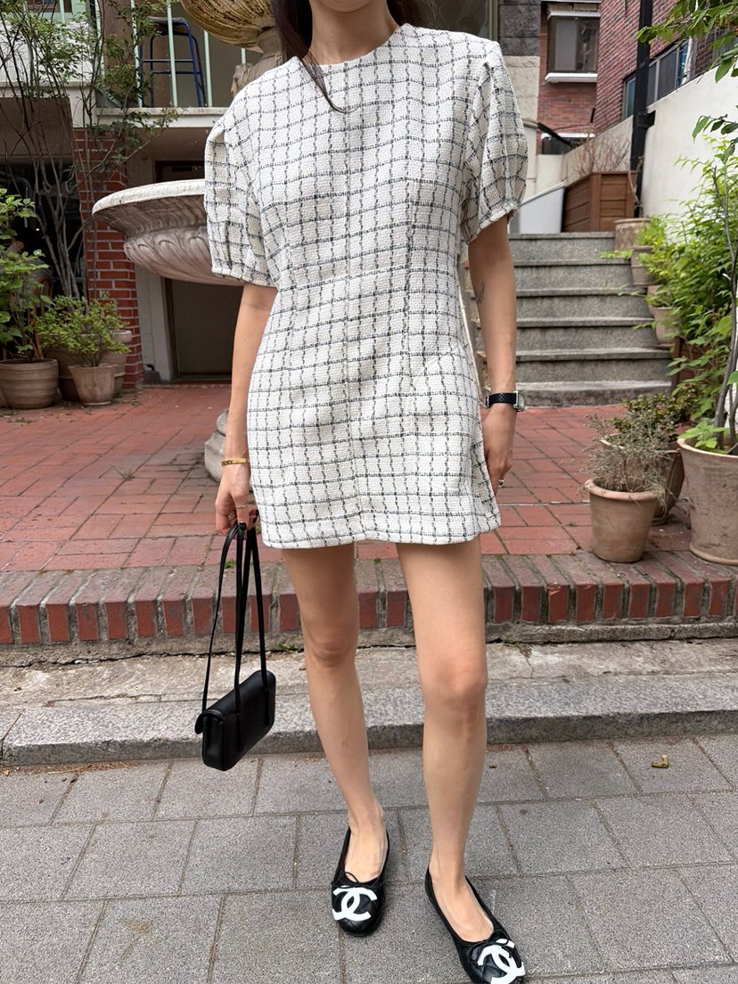 SOLAR韓國東大門直郵女裝新品熱賣人氣推薦26夏季連衣裙粗花呢SOLAR連衣裙
