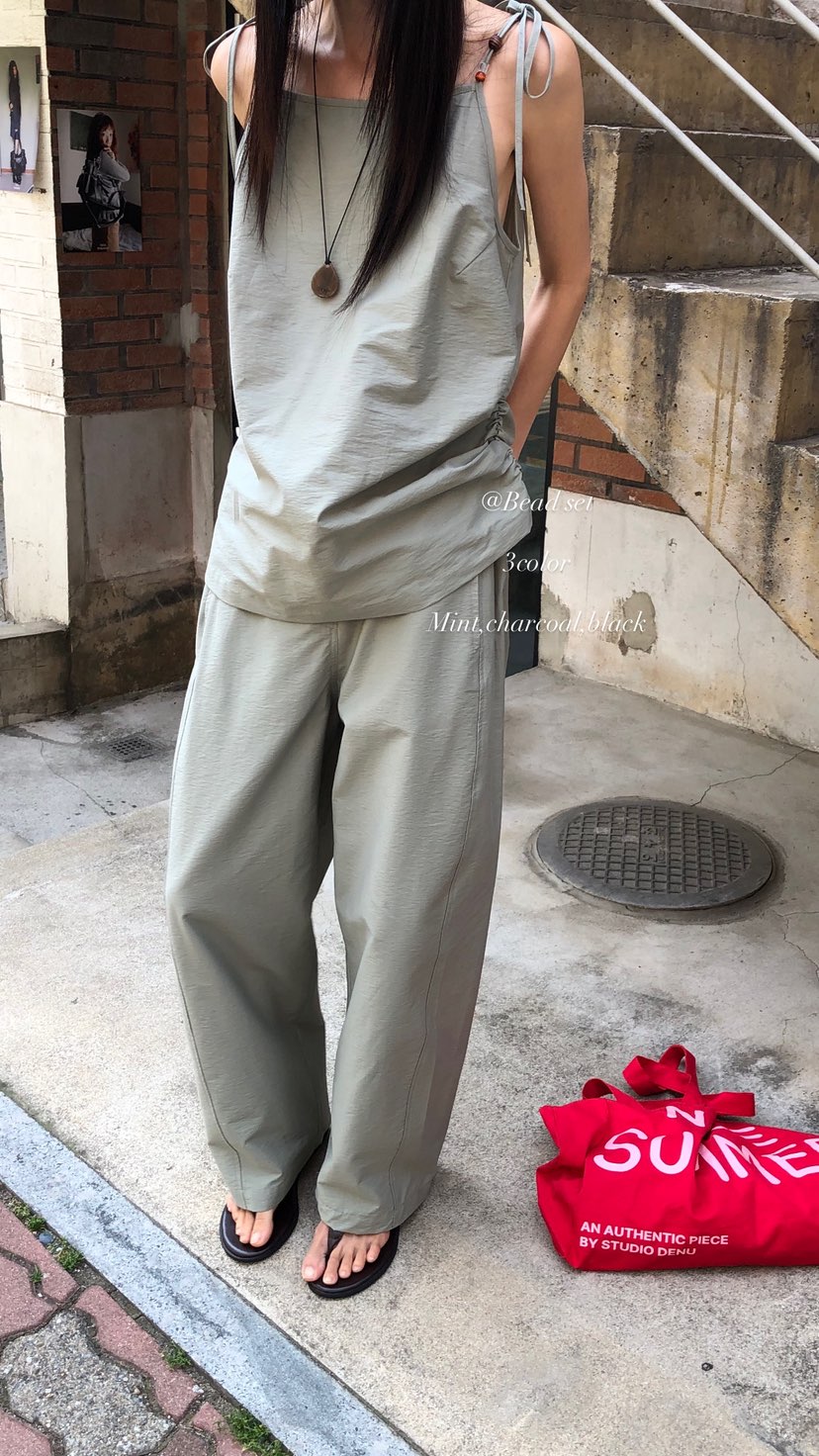 OVER RICH東大門實拍韓國女裝新款熱賣26夏季休閑褲串珠OVER RICH休閑褲