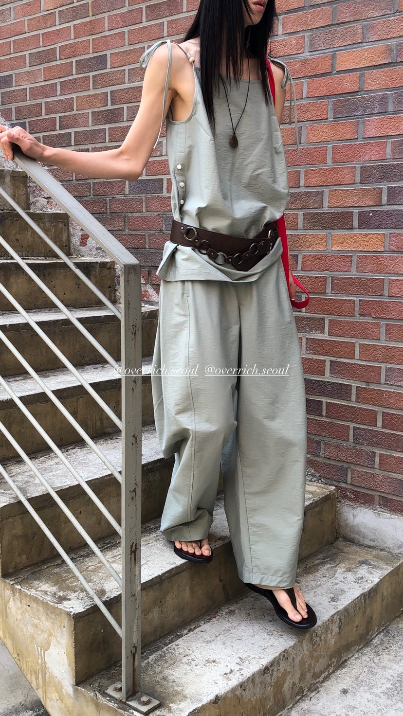 OVER RICH東大門實拍韓國女裝新款熱賣26夏季休閑褲串珠OVER RICH休閑褲